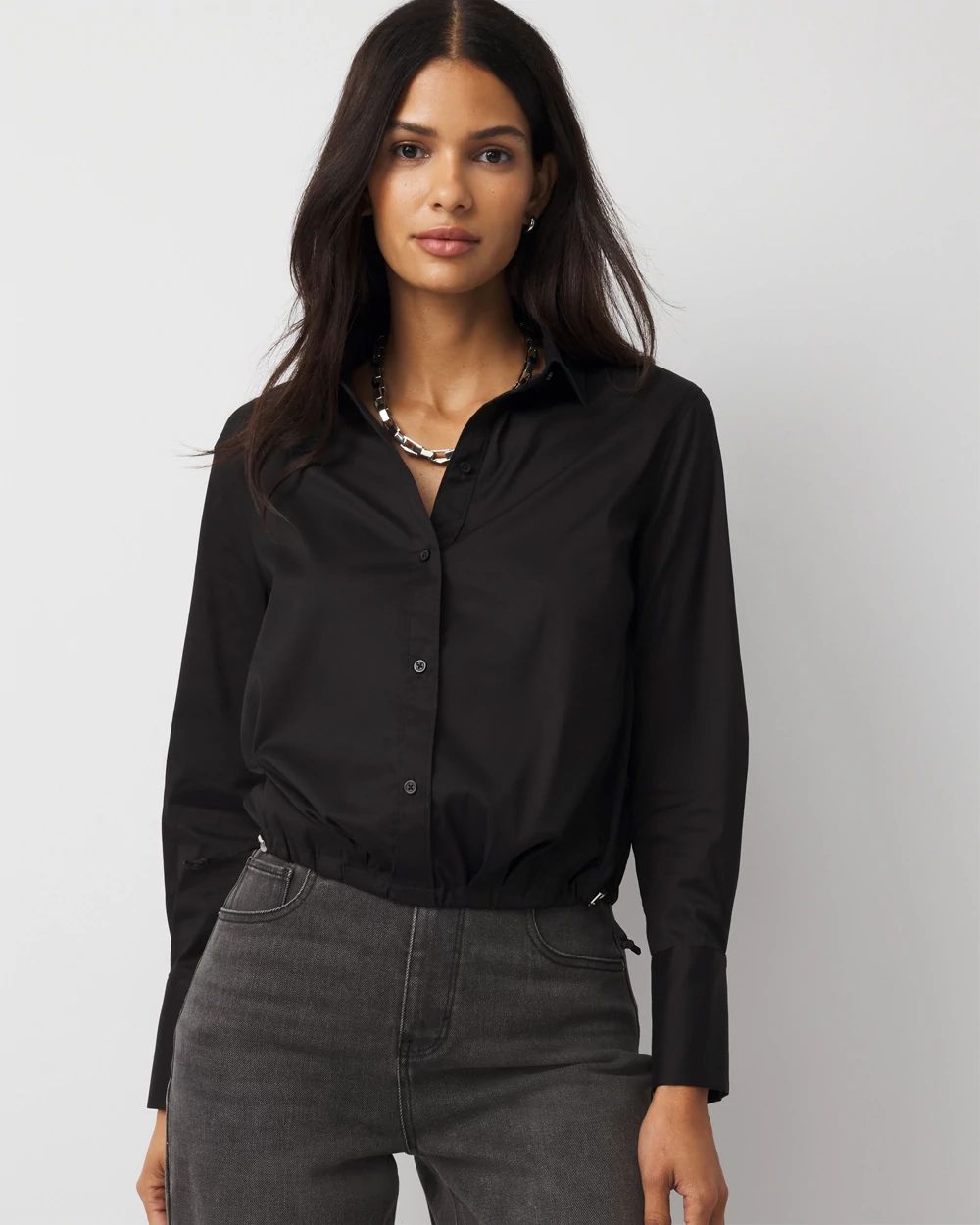 Drawstring Poplin Shirt
