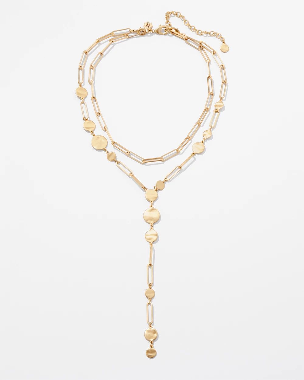 Goldtone Wavy Disc Y-Strand Convertible Necklace click to view larger image.