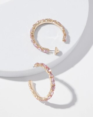 Gold Rose Stone Hoop Earrings