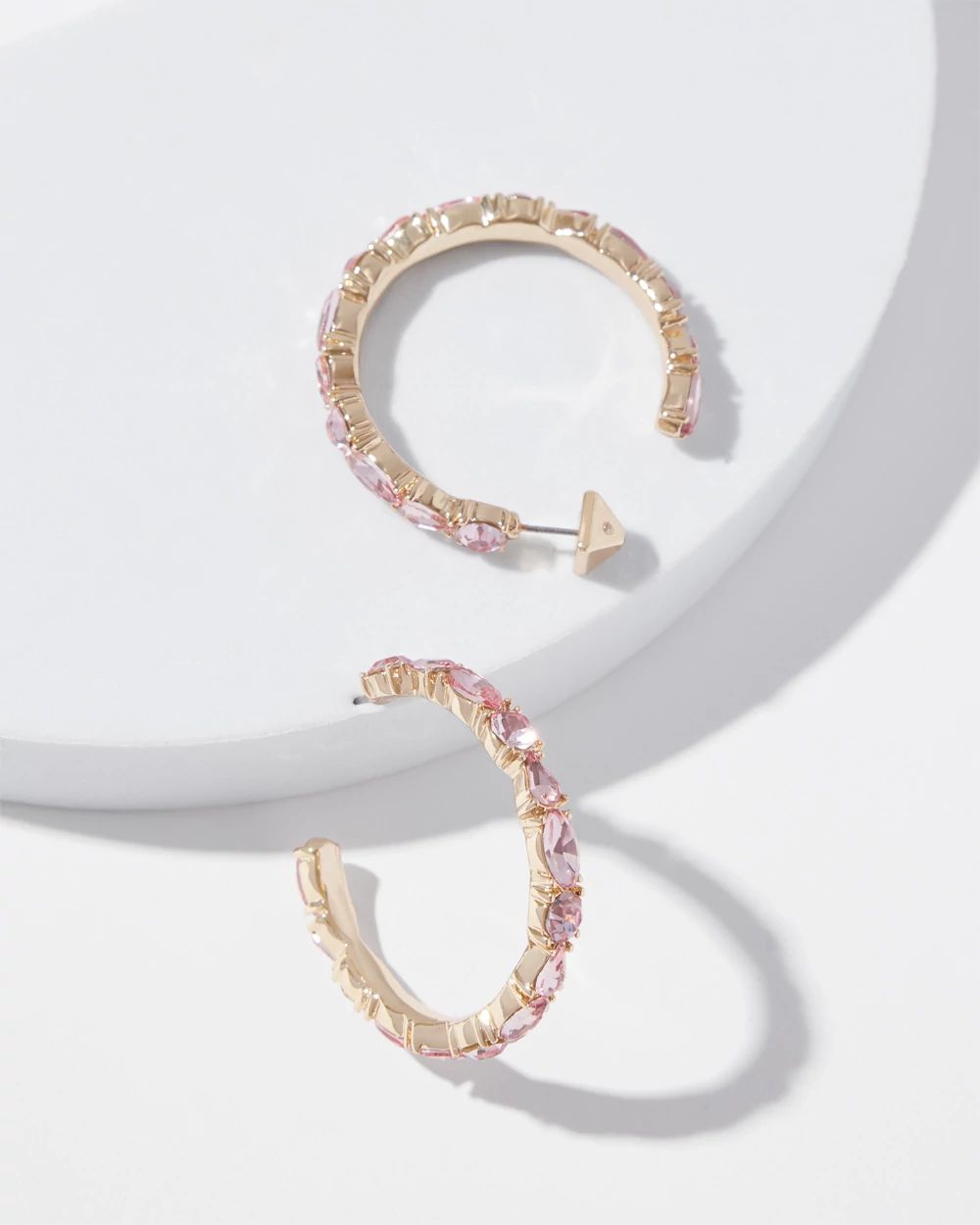 Gold Rose Stone Hoop Earrings