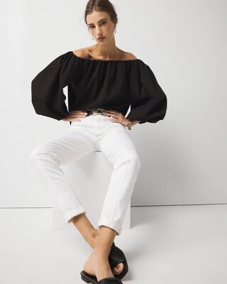 Off-the-Shoulder Drama Sleeve Blouse click to view larger image.