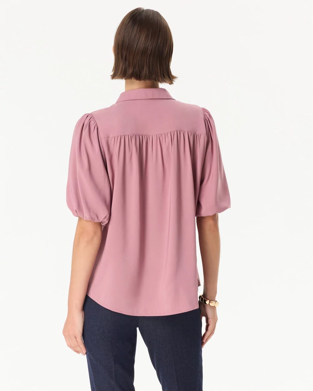 Matte Satin Y-neck Button Front Shirt click to view larger image.