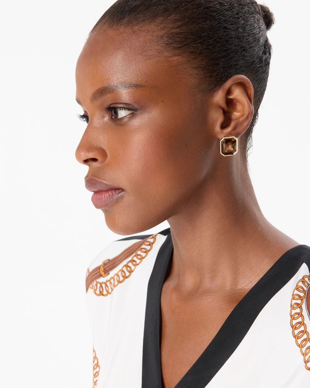 White House Black Market Smokey Topaz Glass Stone Stud Earrings |  In Smoky Topaz