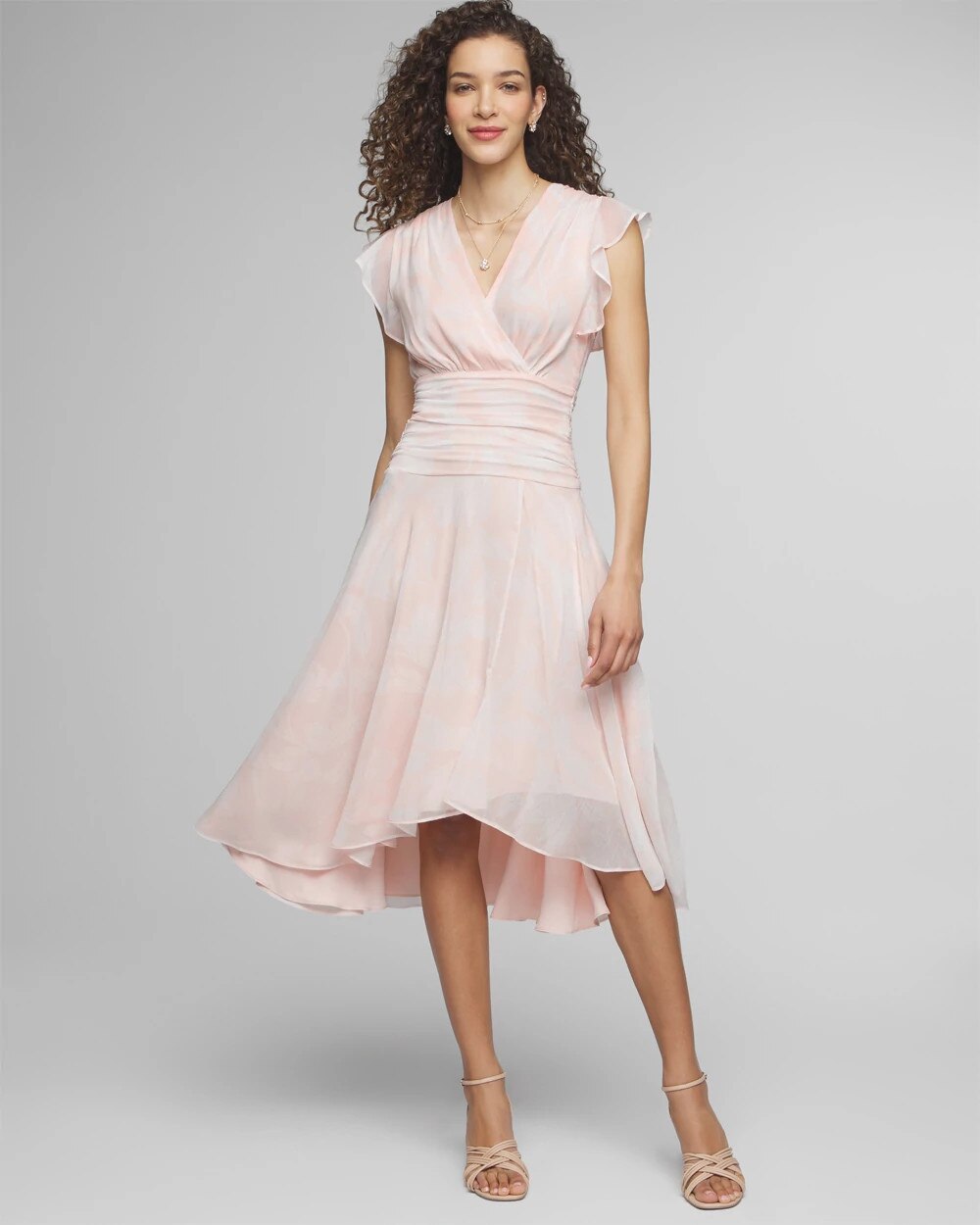 Flutter Sleeve Ruched Midi Dress - image 1