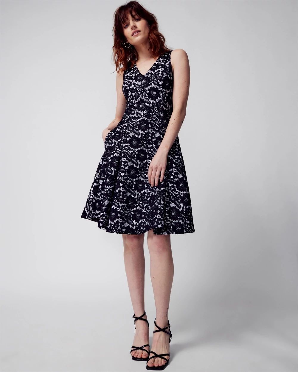 Petite Sleeveless Bonded Lace Fit-and-Flare Dress