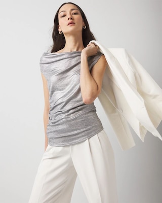 Metallic Off-The-Shoulder Shirred Top click to view larger image.