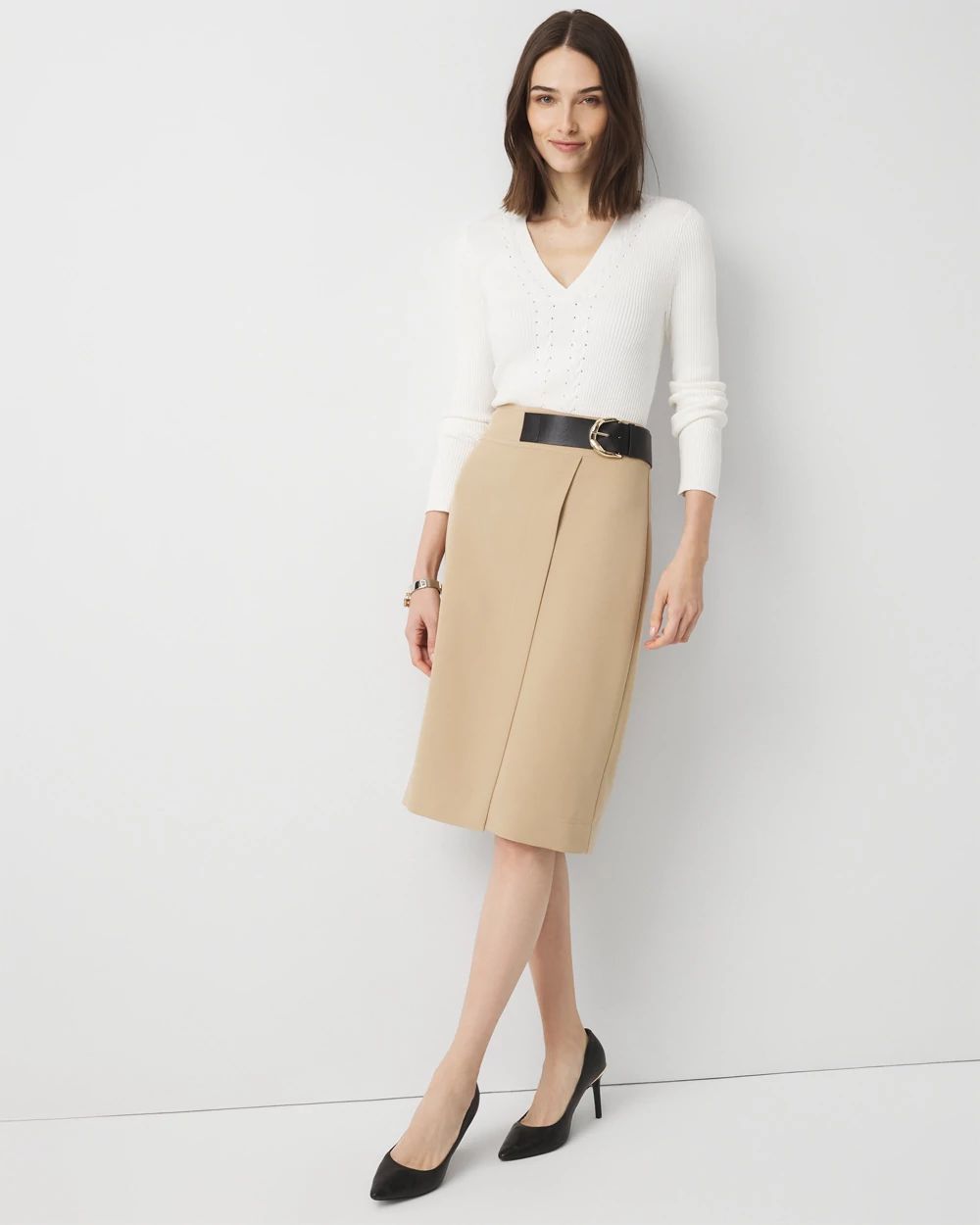 Belted Faux Wrap Skirt