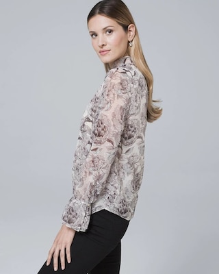 Ruffle-Trim Floral Blouse click to view larger image.