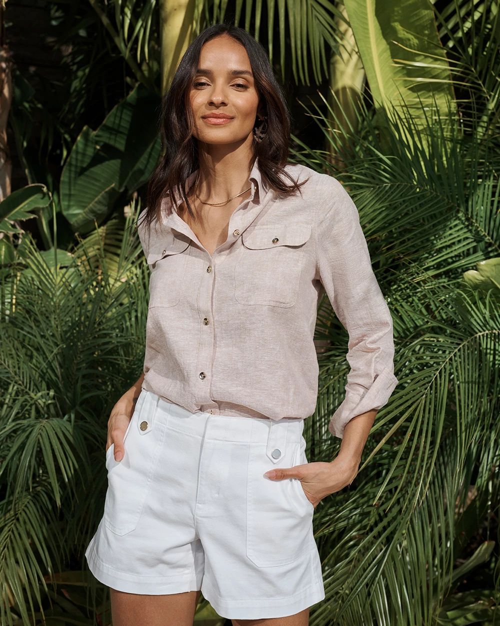 Linen-Blend Button Front Shirt