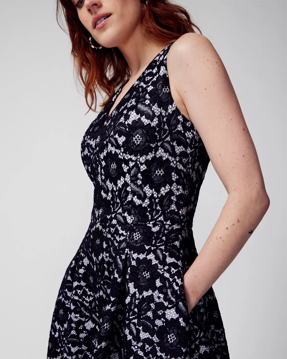 Sleeveless Bonded Lace Fit-and-Flare Dress