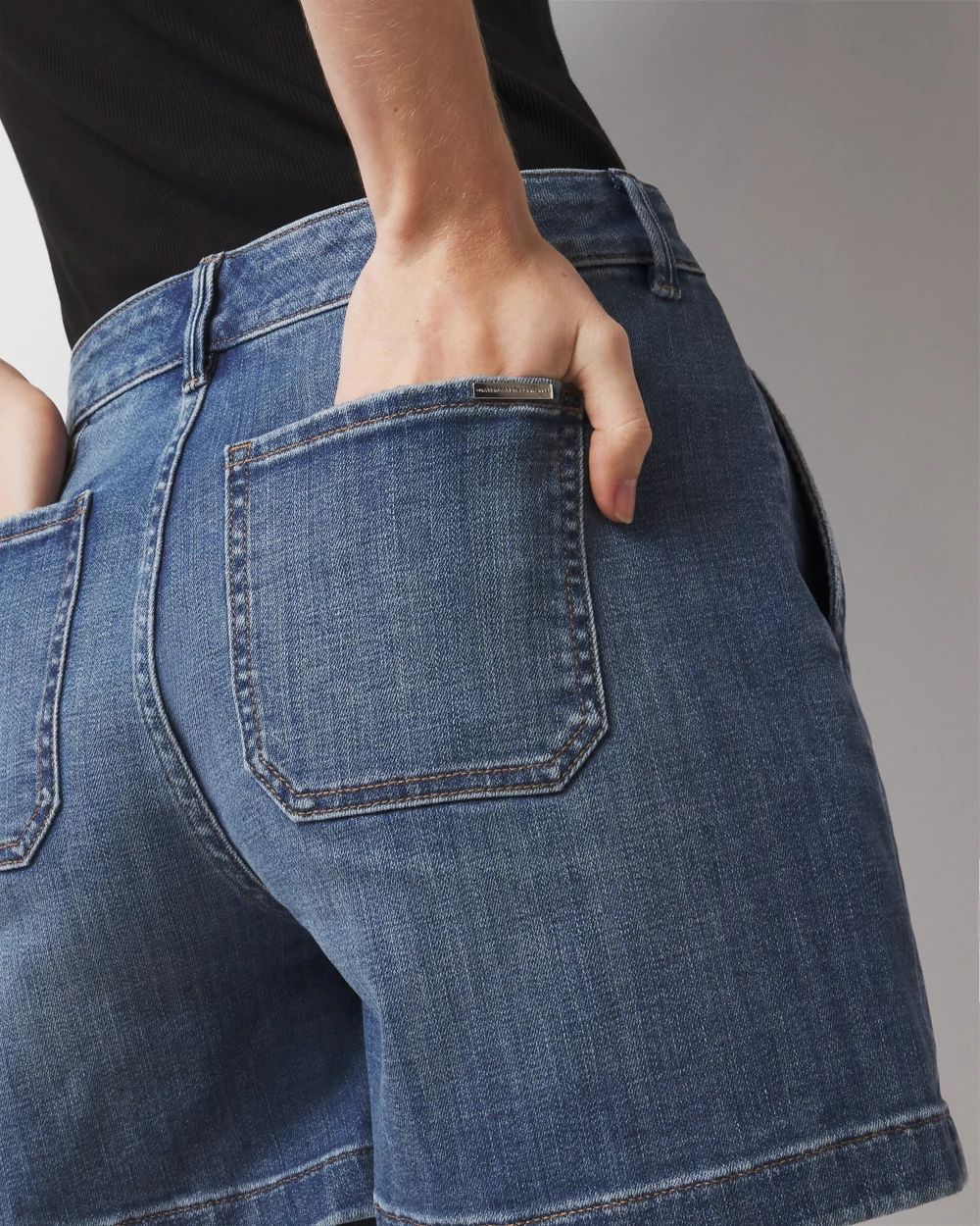 High-Rise Pleated Denim Short click to view larger image.