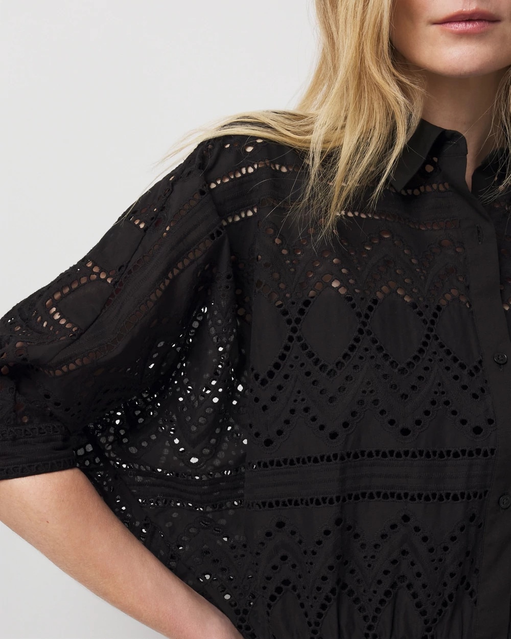 Kimono Sleeve Eyelet Shirt