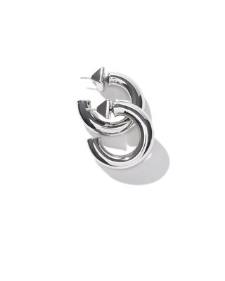 Silver Medium Thick Hoop Earrings