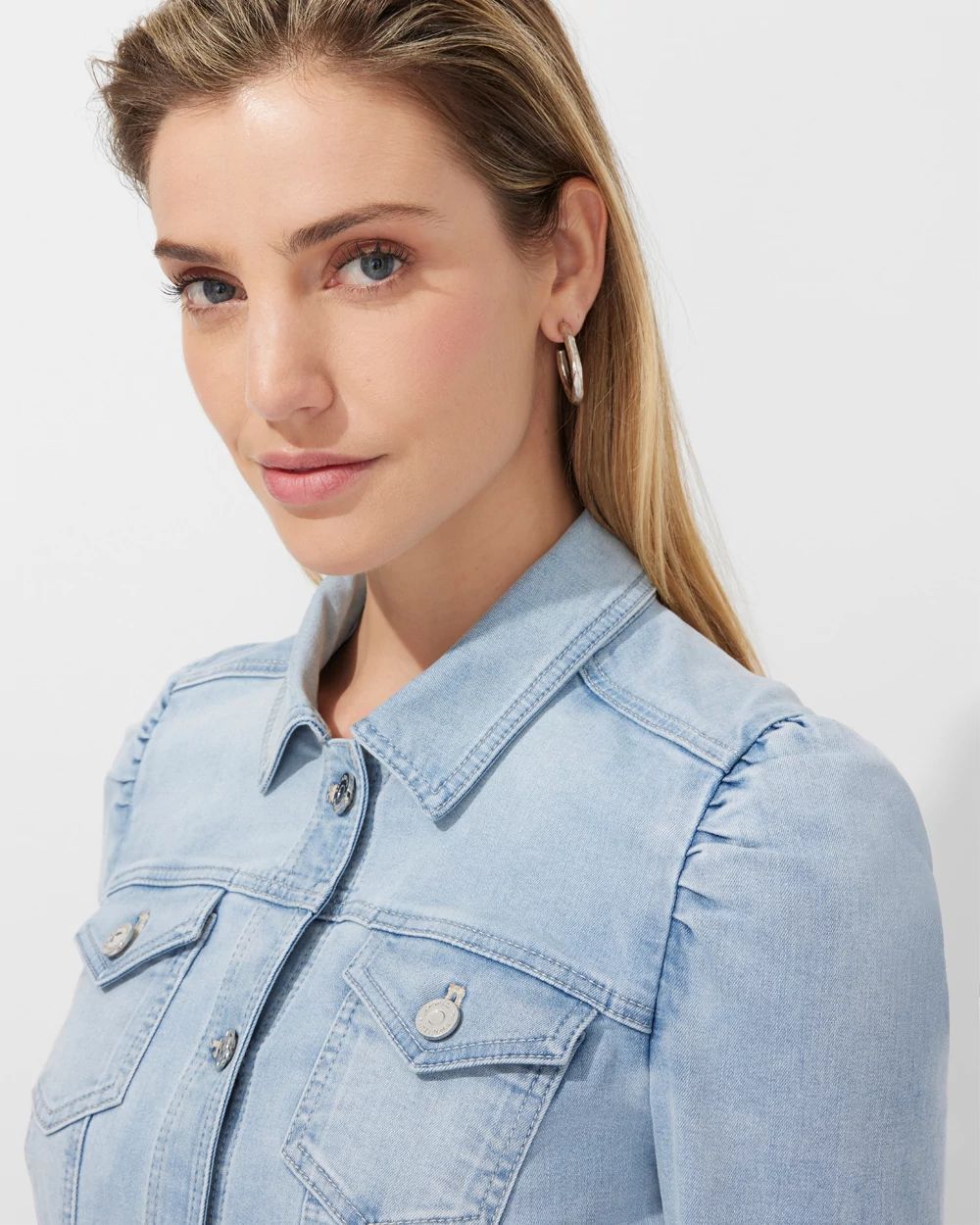 Outlet WHBM Puff-Shoulder Denim Jacket