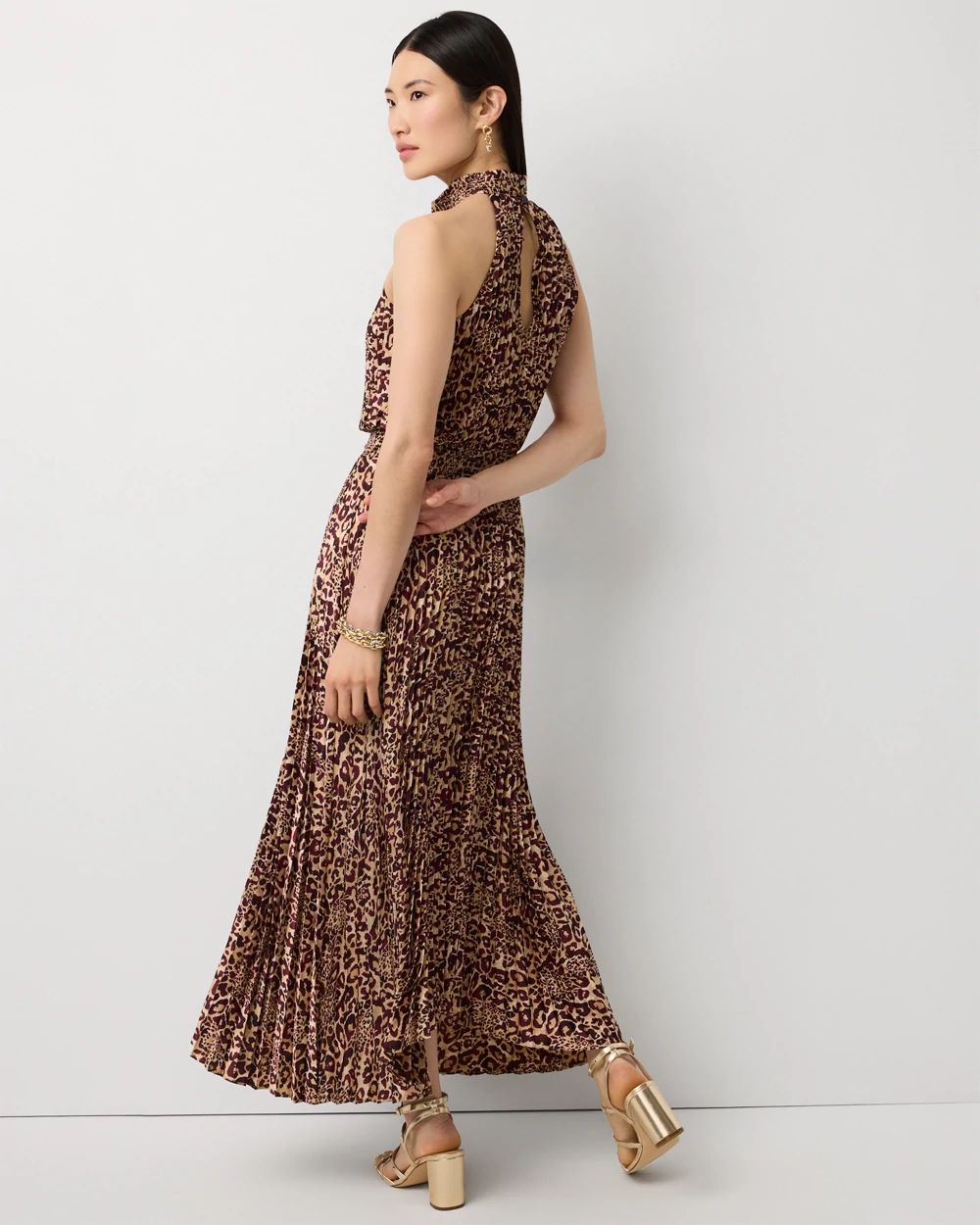 Petite Pleated Midi Halter Dress