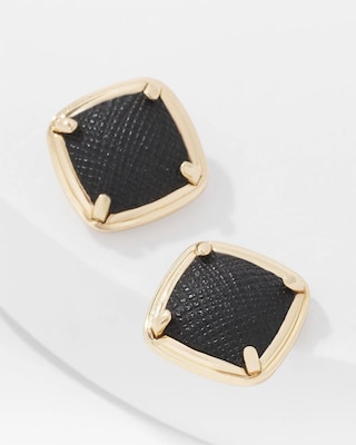 Black Textured Leather Stud Earrings