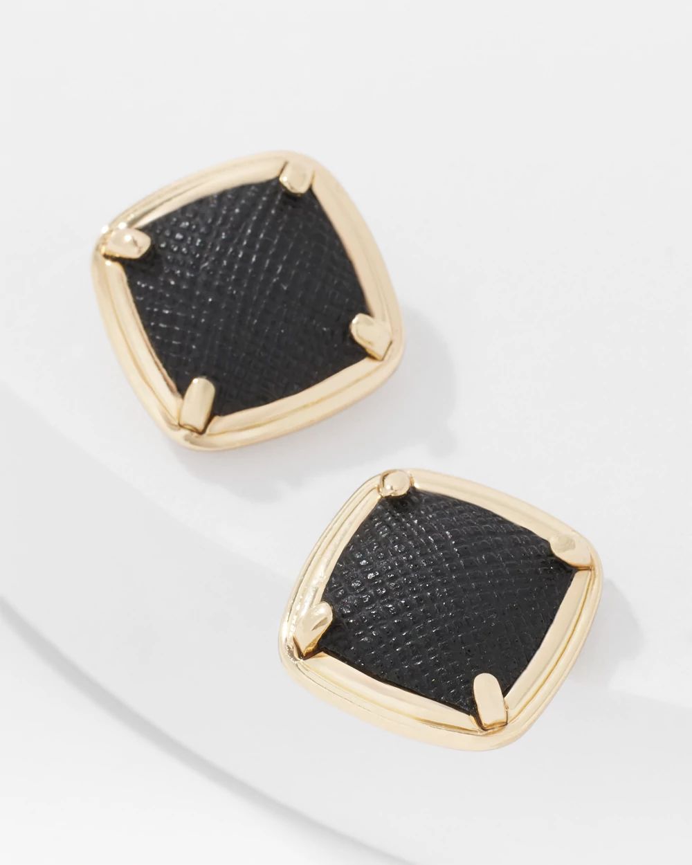Black Textured Leather Stud Earrings