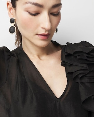 Black Textured Leather Drop Earrings
