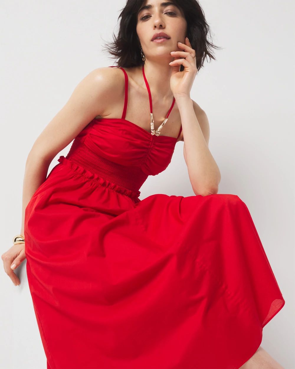 Cotton Poplin Halter Midi Dress