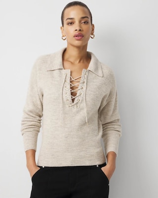 Lace Up Collared Sweater
