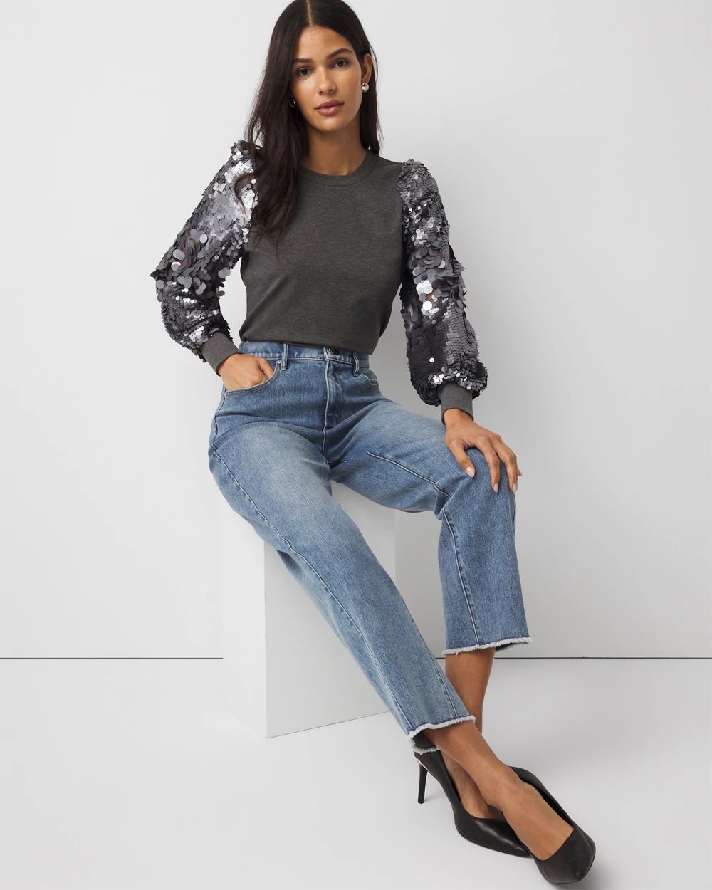 Sequin Blouson Sleeve Top