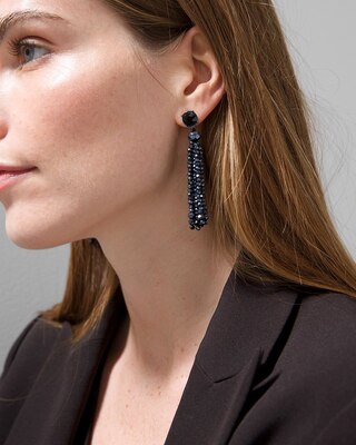Navy Beaded Tassel Earrings