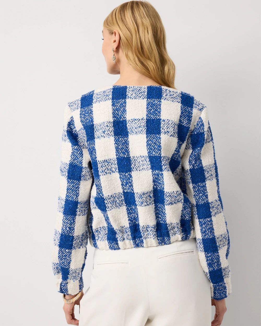 Petite Bouclé Plaid Bomber Jacket click to view larger image.