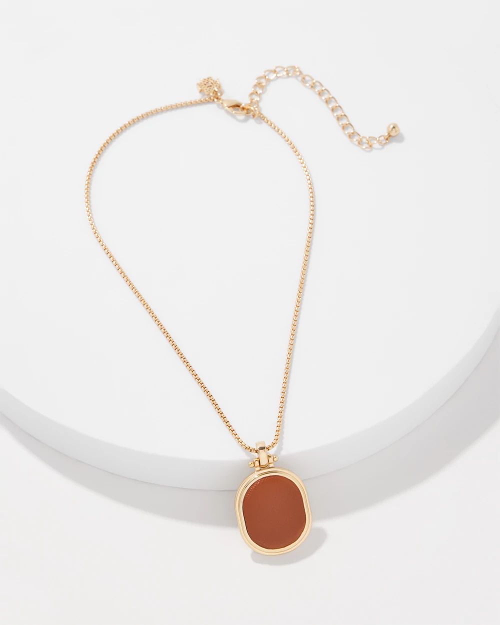 Cognac Textured Leather Pendant Necklace