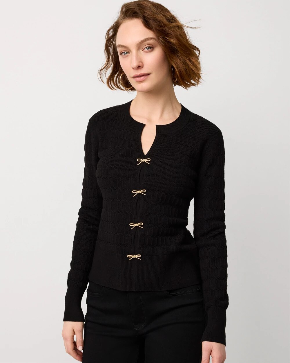 Bow Detail Textured Knit Pullover - image 5