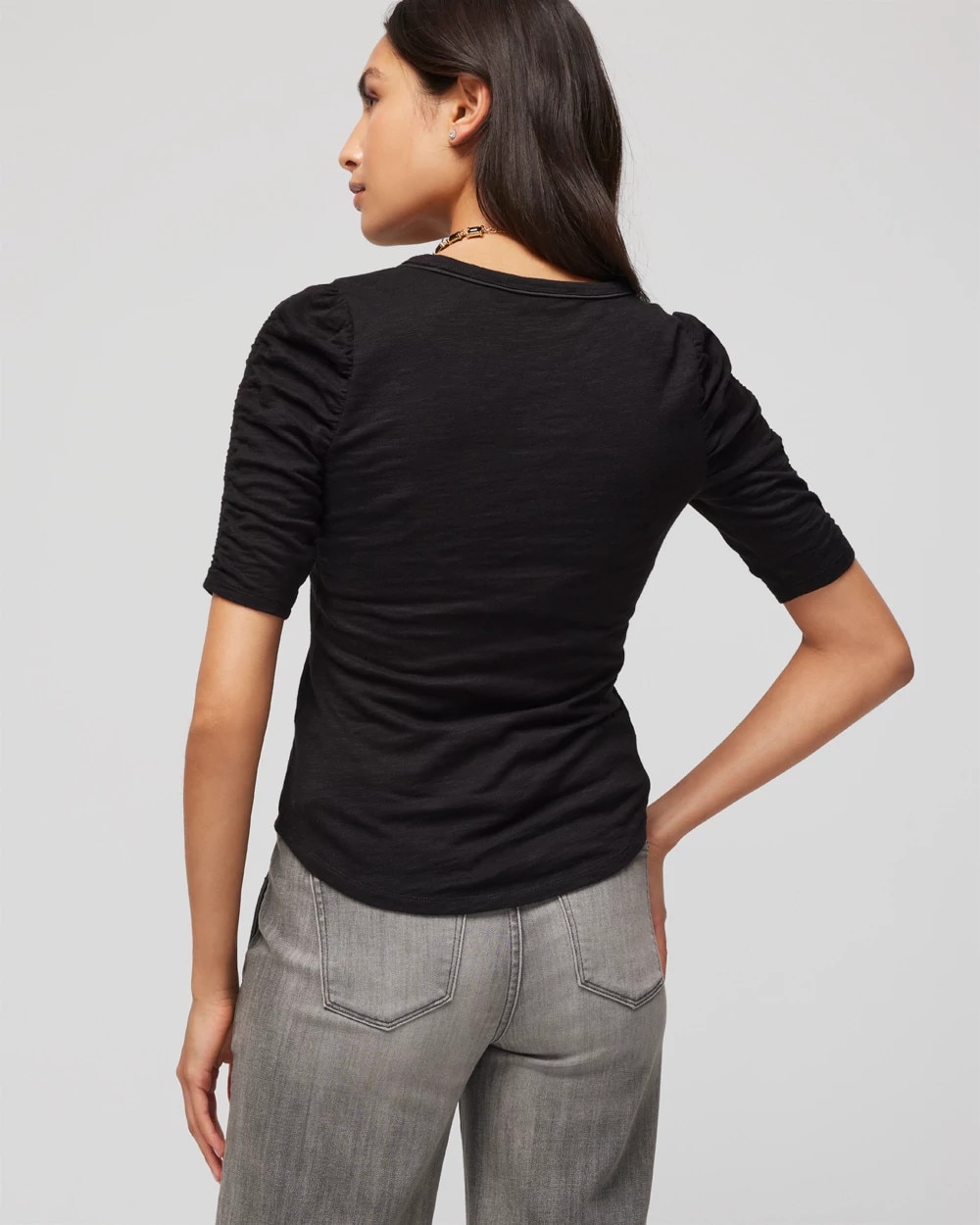 Shirred Sleeve Crewneck Tee