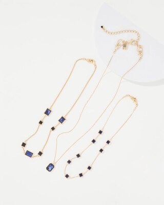 Dark Blue Glass Stones Convertible Necklace click to view larger image.