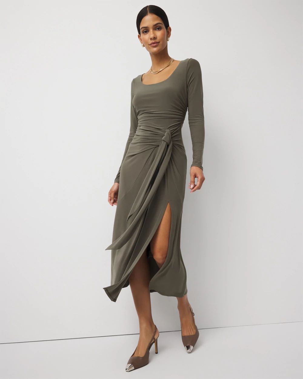 Petite Tie-Waist Midi Dress