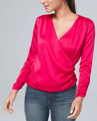 Petite Ruched Faux-Wrap Blouse