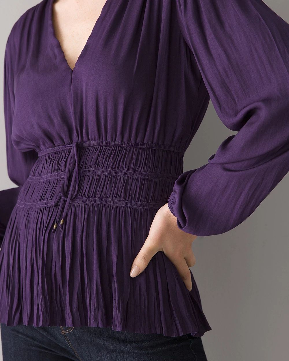 Long-Sleeve Fitted Waist Blouse