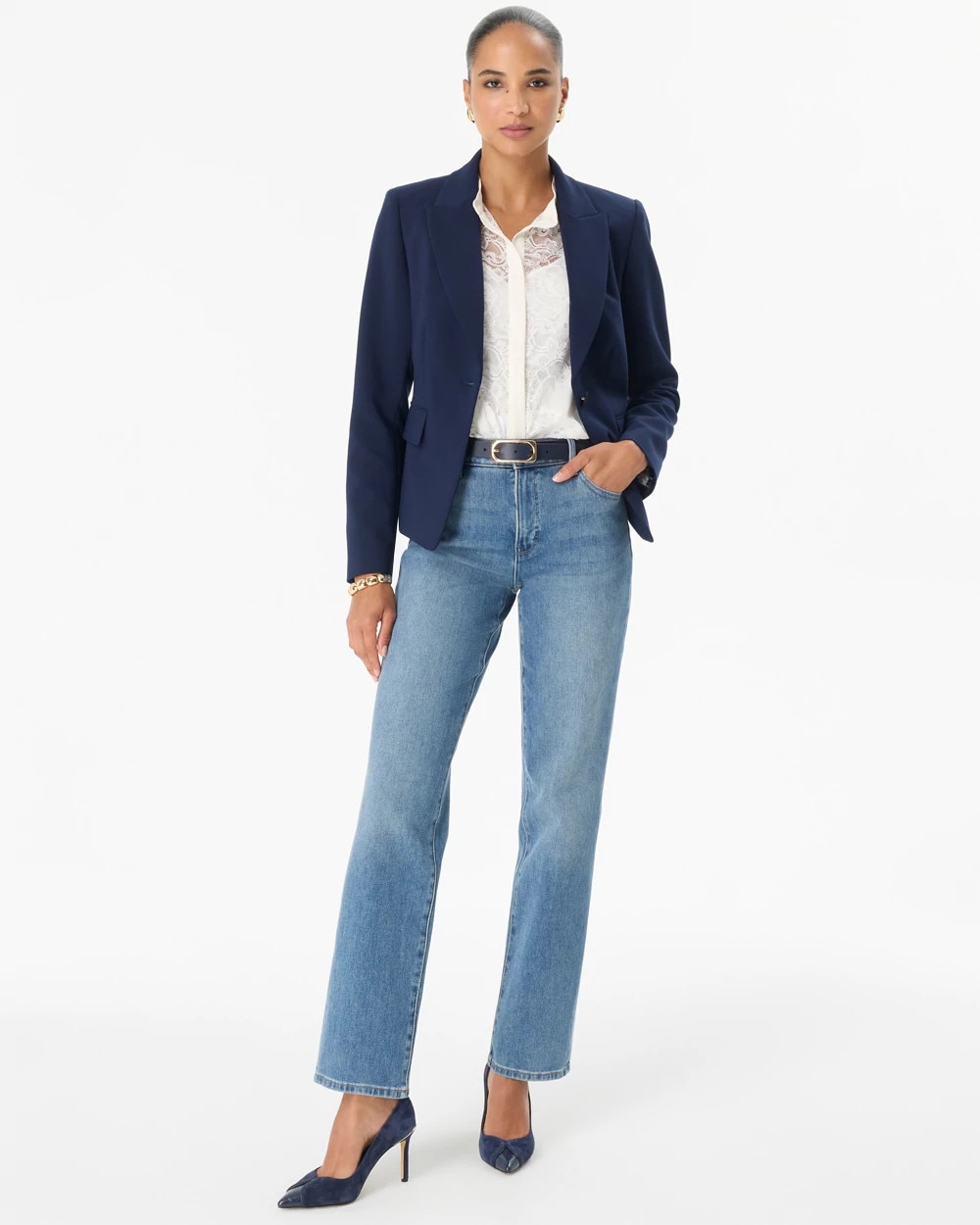 Luxe Stretch Cropped One-Button Blazer