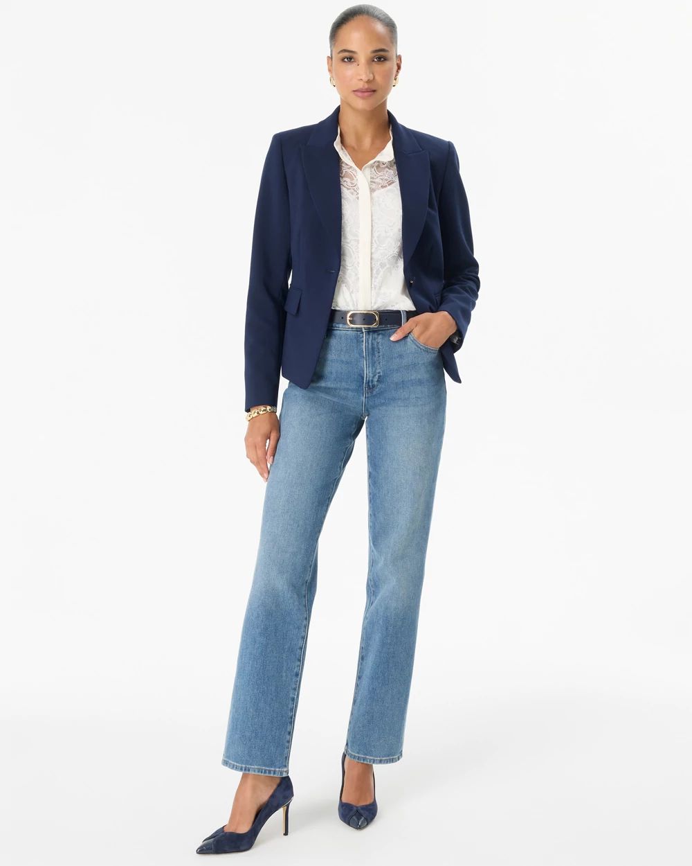 Luxe Stretch Cropped One-Button Blazer click to view larger image.