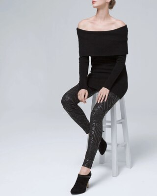 Foil-Print Denim WHBM Runway Leggings