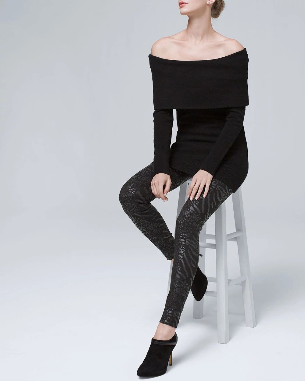 Foil-Print Denim WHBM Runway Leggings