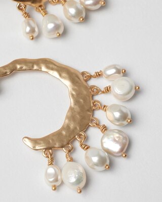 Goldtone and Freshwater Pearl Drop Hoop Earrings