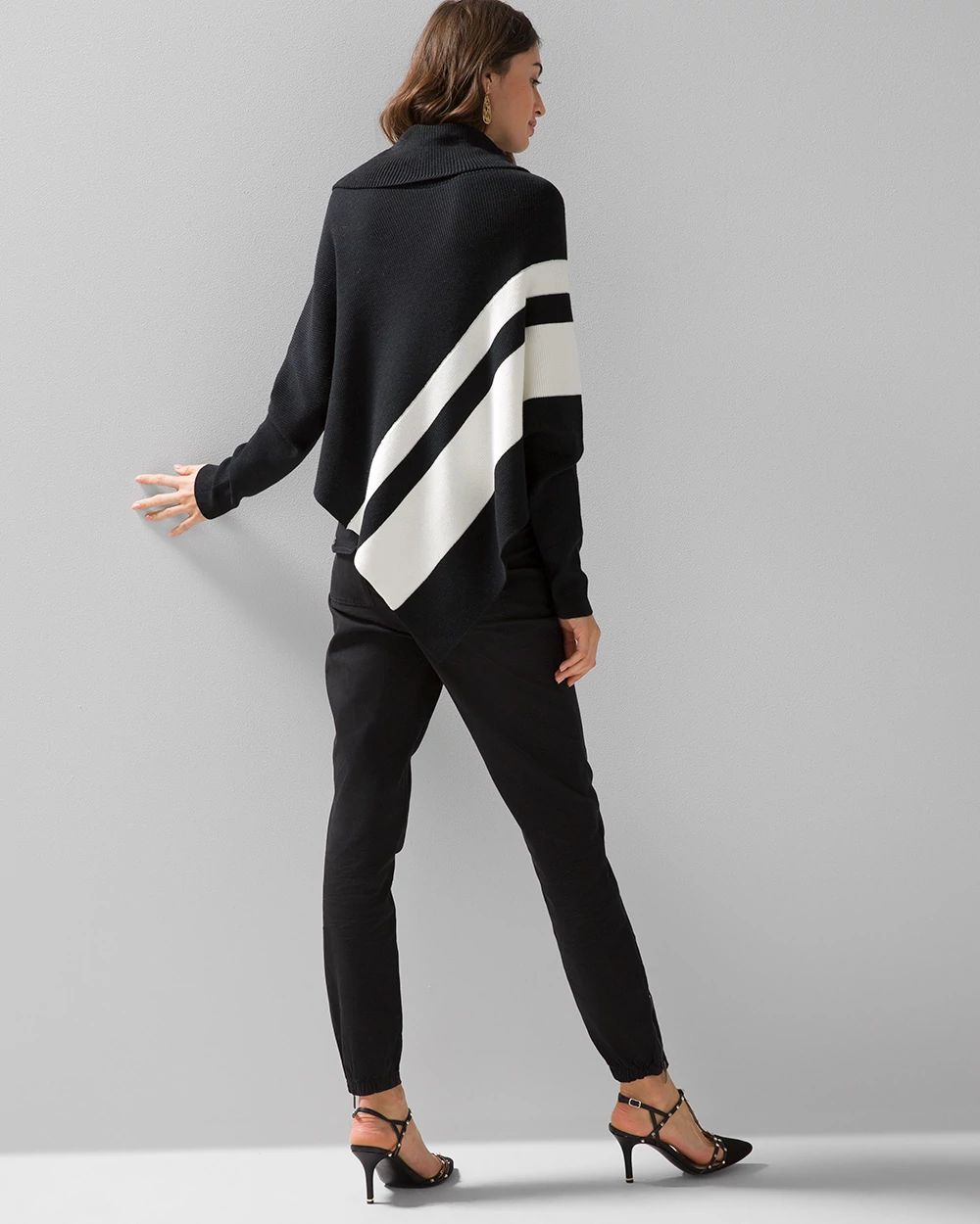 Long-Sleeve Zip-Neck Stripe Poncho click to view larger image.