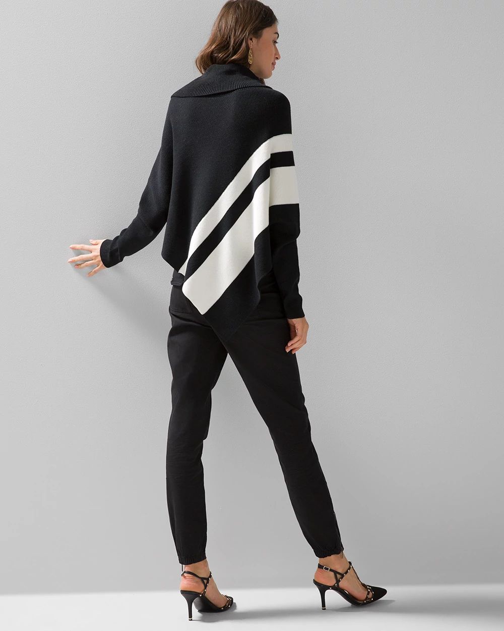 Long-Sleeve Zip-Neck Stripe Poncho