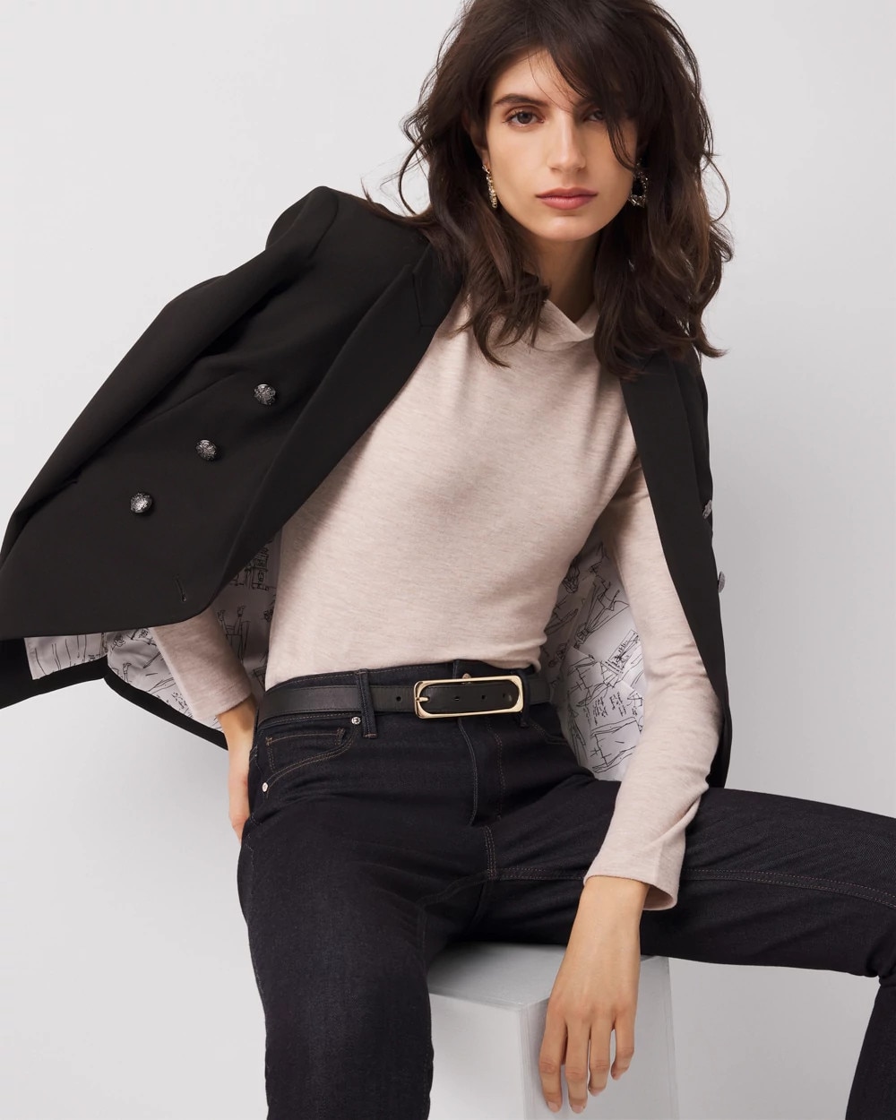 Puff Sleeve Mock Neck Snit