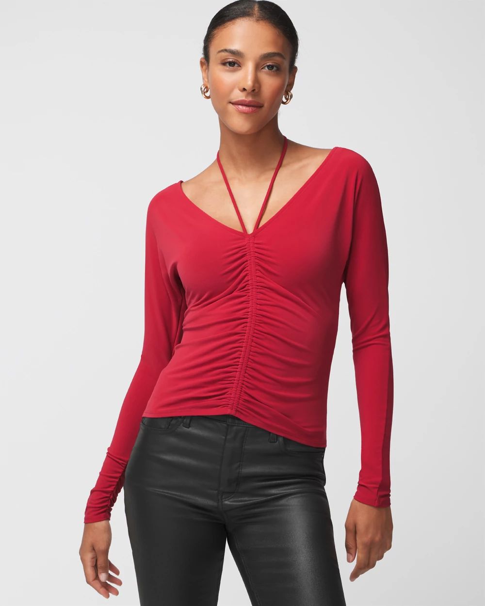 Long Sleeve Ruched Front Matte Jersey Top click to view larger image.