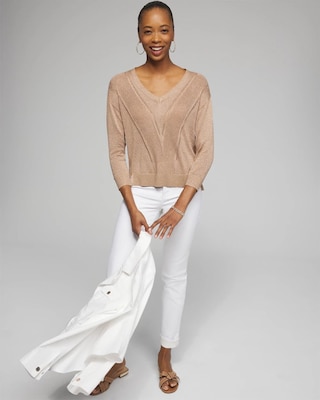 Outlet WHBM V-Neck Gold Sweater click to view larger image.