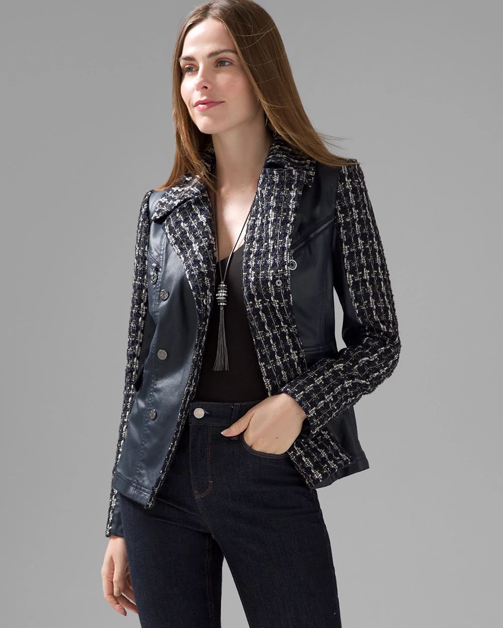 Coated Denim Tweed Motorcycle Jacket White House Black Market