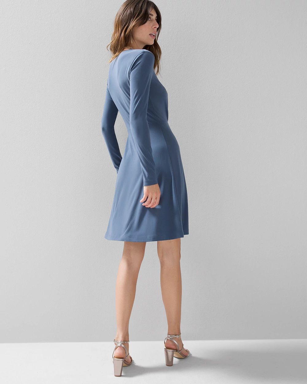 Long-Sleeve Matte Jersey Chain Detail Fit & Flare Dress