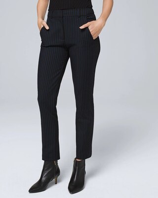 Tropical-Print Comfort Stretch Slim Ankle Pants
