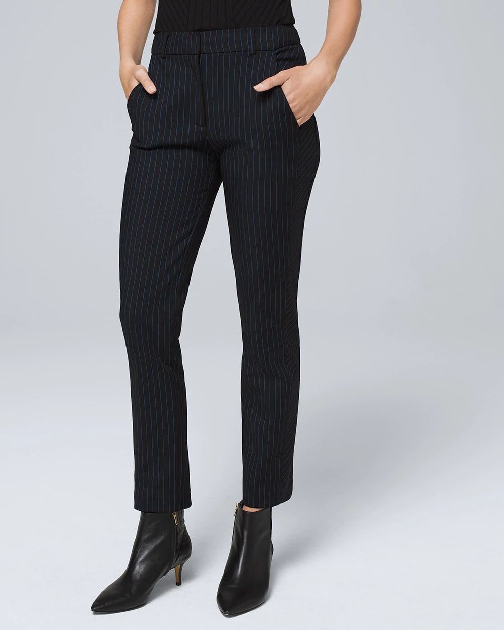 Tropical-Print Comfort Stretch Slim Ankle Pants