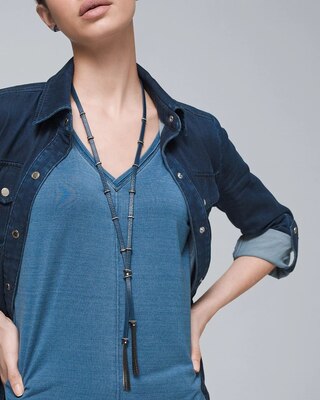 Blue Leather And Pavé Tassel Necklace