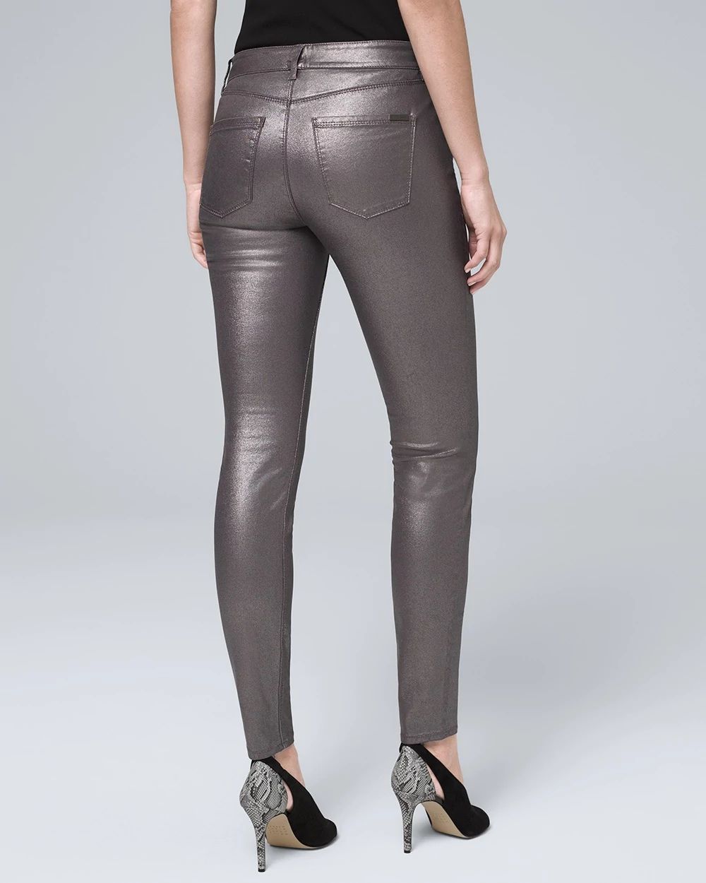 Mid-Rise Metallic Skinny Ankle Jeans click to view larger image.